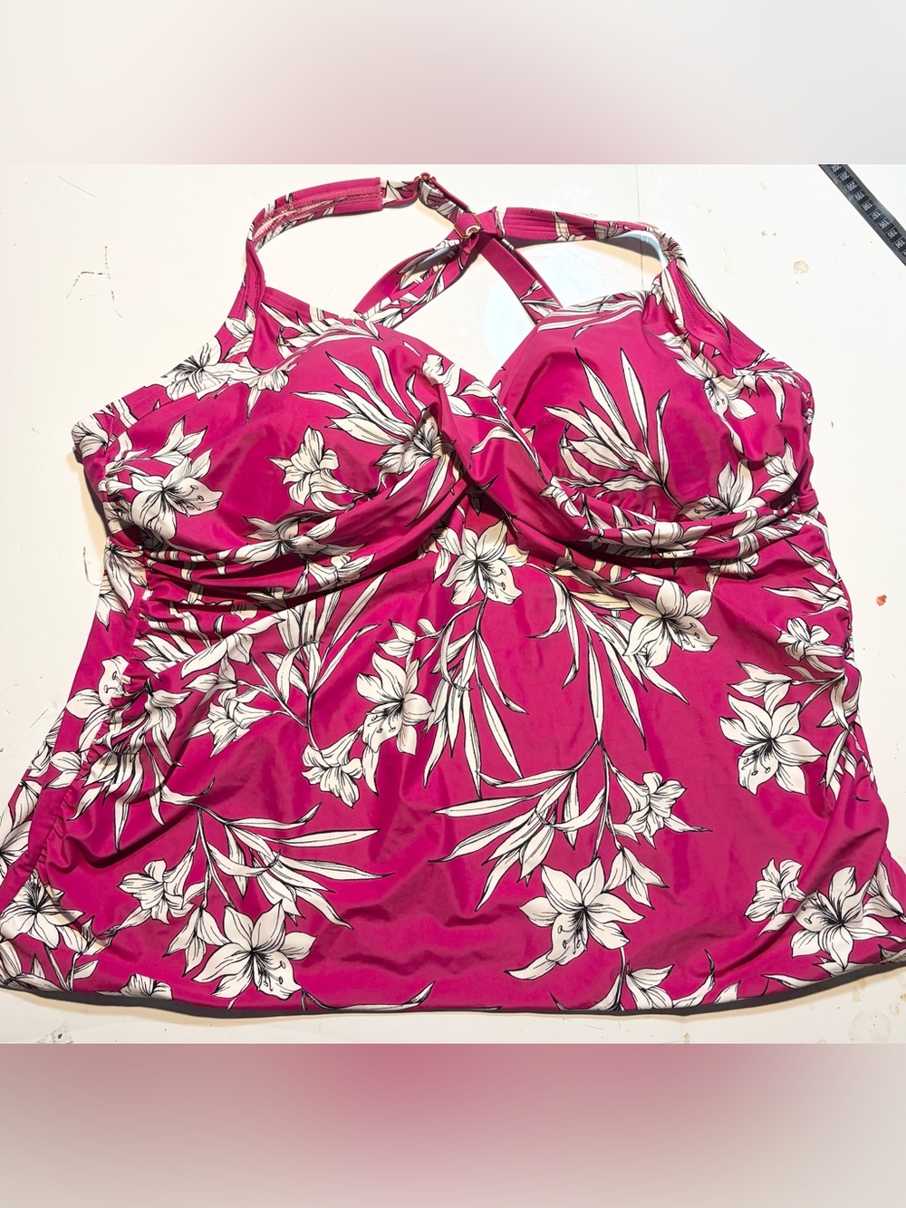 Kona Sol tankini top bold fuchsia and white floral print 3x - Picture 2 of 9